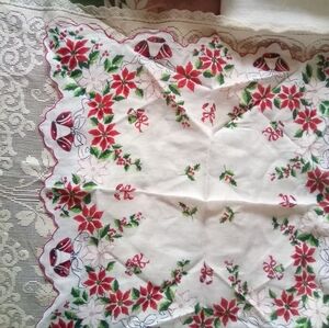 Vintage Sweet Christmas Poinsettia Handkerchief Hanky